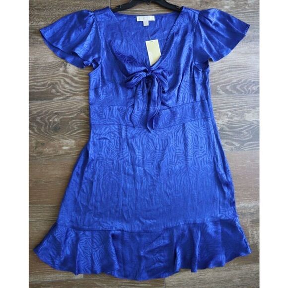 MICHAEL Michael Kors Women Sz 10 Royal Blue Zebra Print Jacquard Tie Dress - Picture 1 of 16